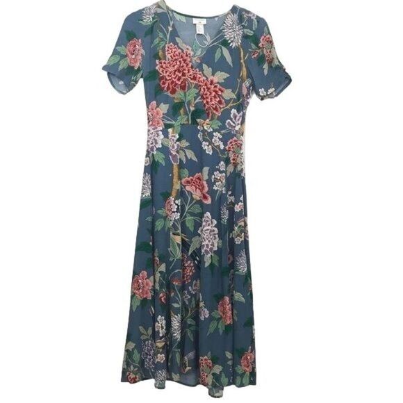 GP & J BAKER × H&M Collab Floral Cottagecore Midi Wrap Dress Size 0 Blue Multi - Picture 5 of 8